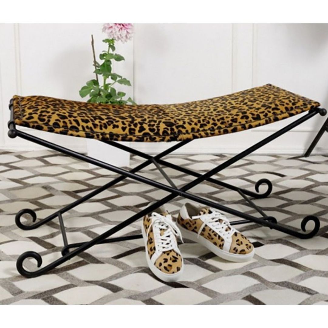 Leopard Leather Long Stool image 1
